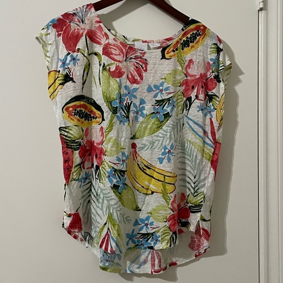 C&C California Tops - C&C California 100% Linen Tropical Fruit Print Top - Large
